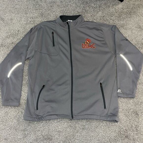 Gray Fleece USMC Marine Corp Marines Full Zipper Golf Refective Trim Jacket XL - Picture 1 of 3